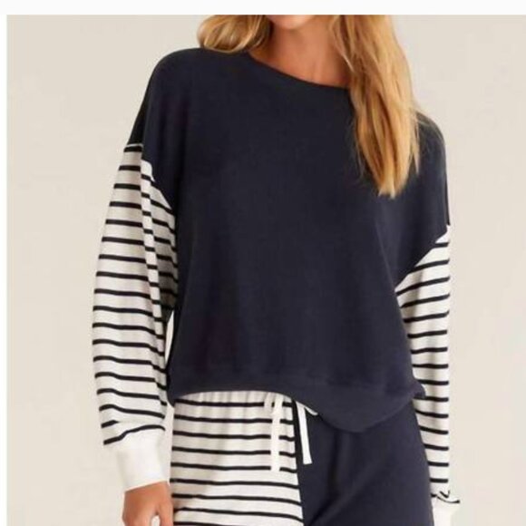 Z Supply Color Block Stripe Long Sleeve Top in Captain Navy - Picture 1 of 12